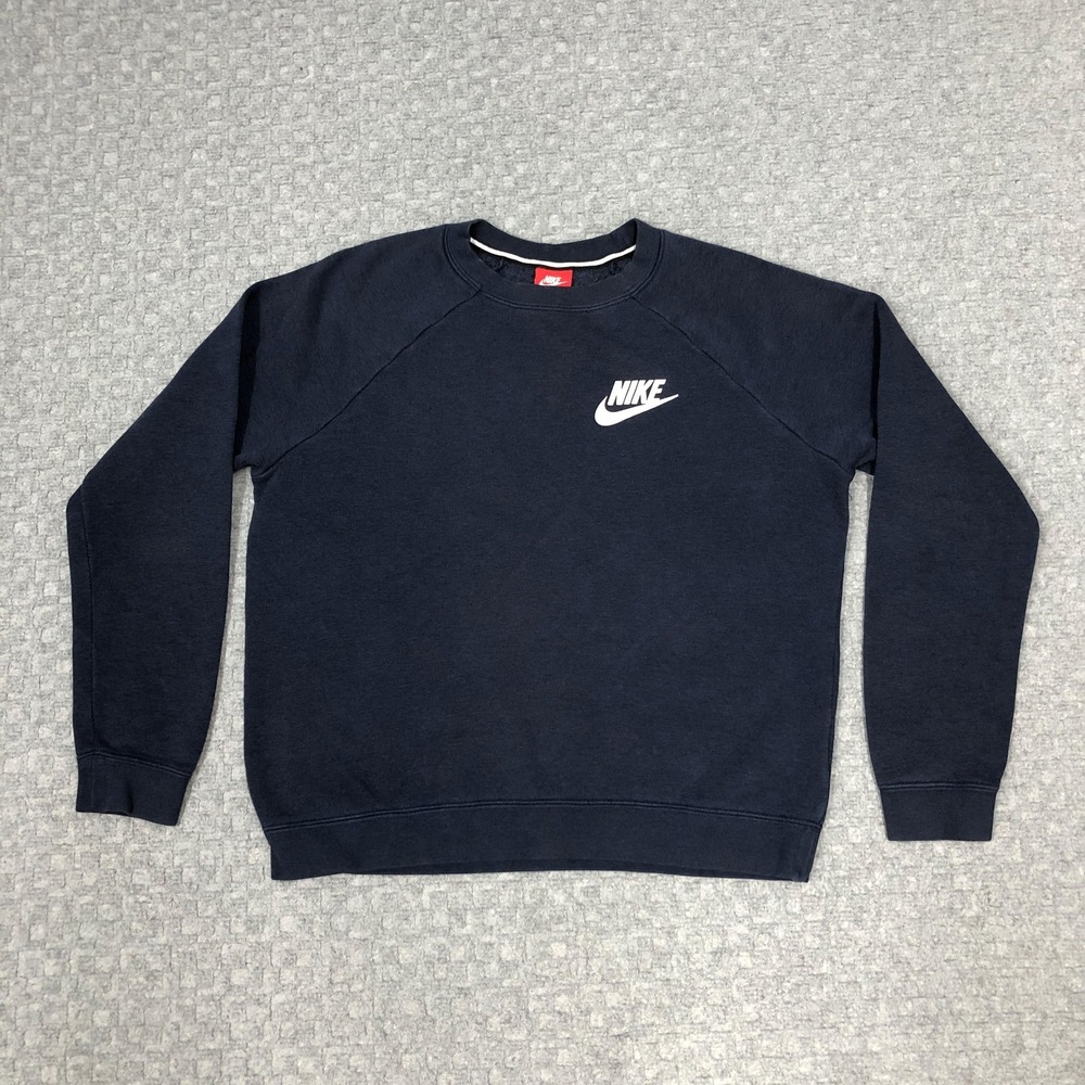 Nike Sweatshirt Mens Large Navy Blue Crewneck Fleece Pullover Swoosh Logo Sport